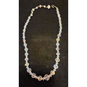 VTG Graduated Bead Clear crystal choker necklace w/ matching clip on earrings 17